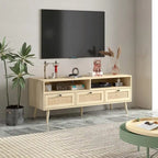 Meuble TV en rotin avec pieds en bois massif