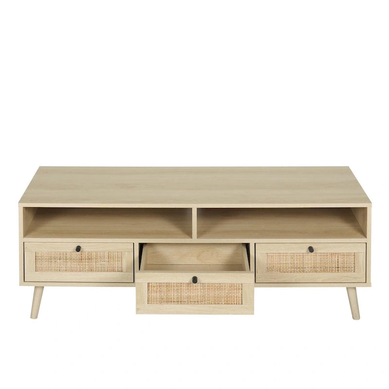Meuble TV en rotin avec pieds en bois massif