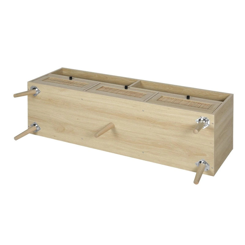Meuble TV en rotin avec pieds en bois massif