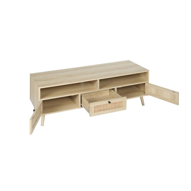 Meuble TV en rotin avec pieds en bois massif