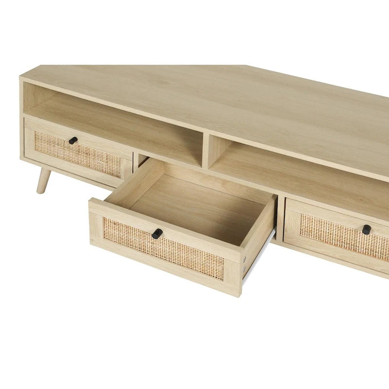 Meuble TV en rotin avec pieds en bois massif