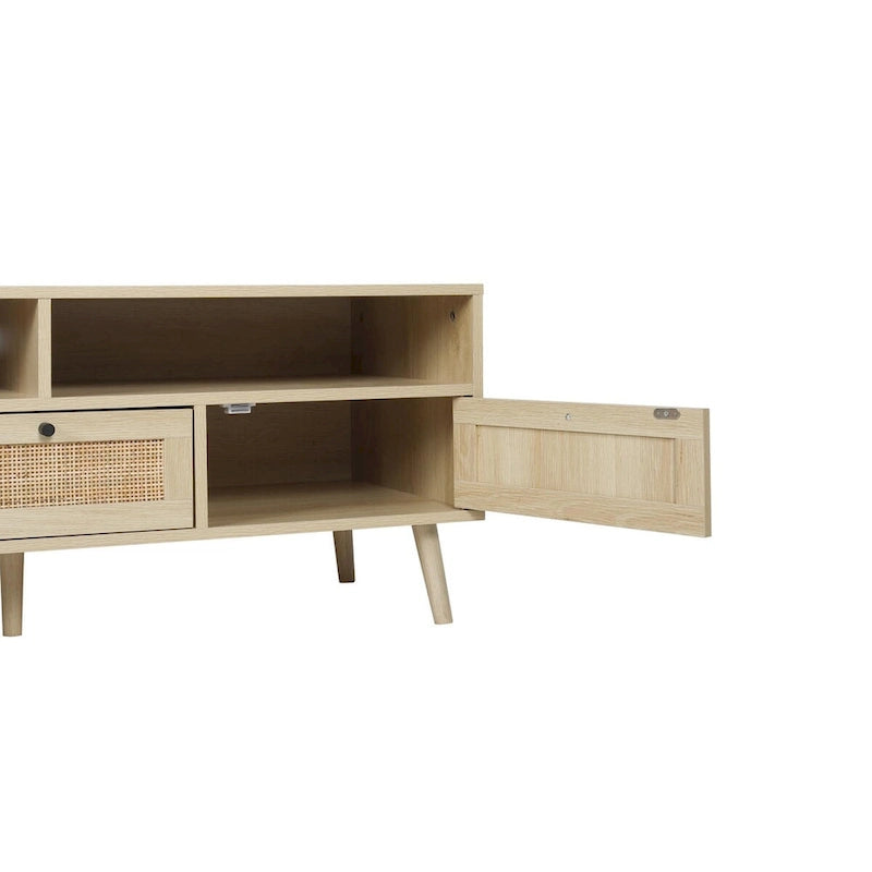 Meuble TV en rotin avec pieds en bois massif