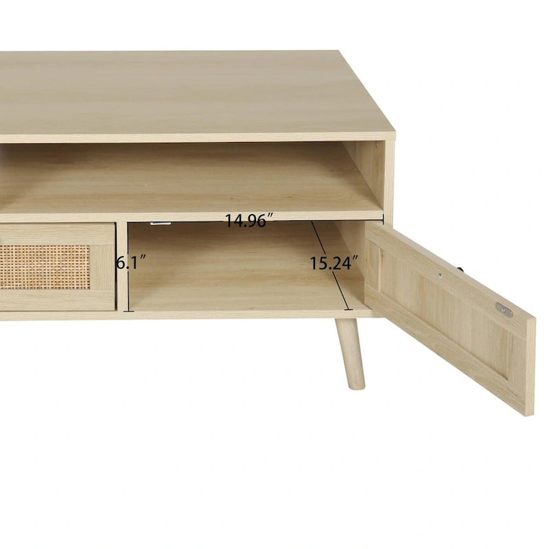 Meuble TV en rotin avec pieds en bois massif
