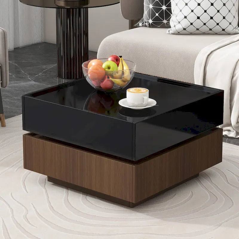 Table basse pivotante à 360° avec 2 tiroirs de rangement