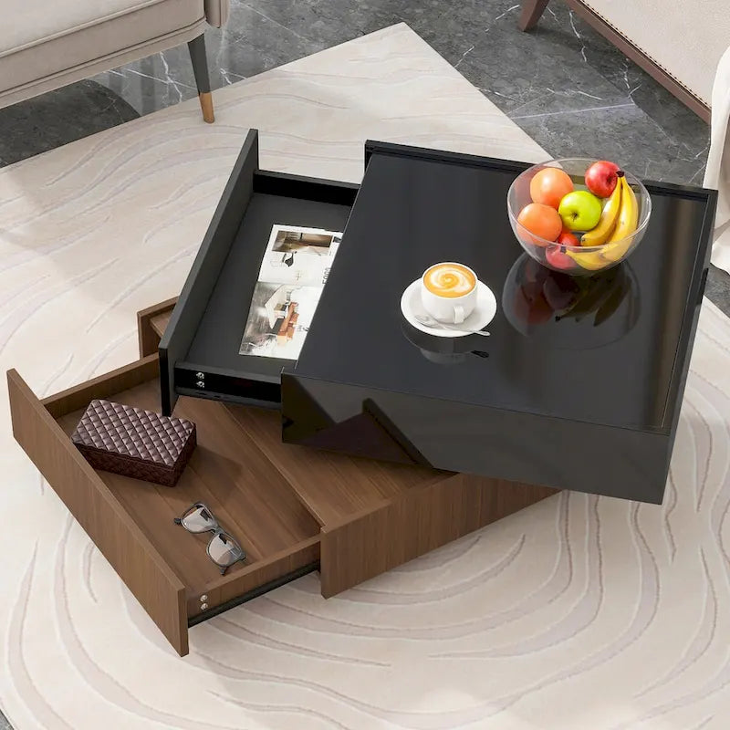 Table basse pivotante à 360° avec 2 tiroirs de rangement