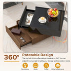Table basse pivotante à 360° avec 2 tiroirs de rangement