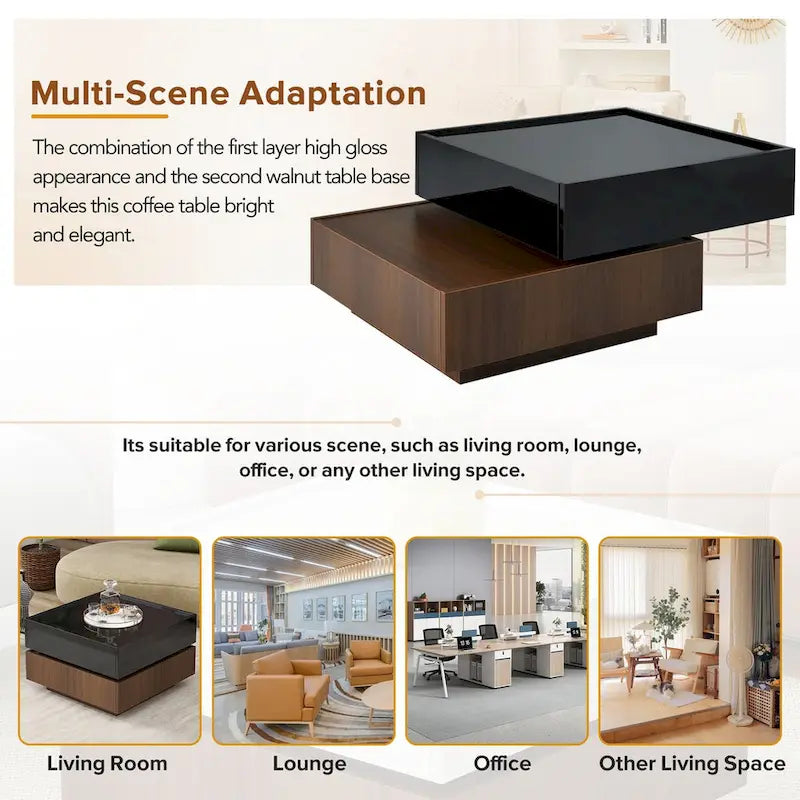 Table basse pivotante à 360° avec 2 tiroirs de rangement