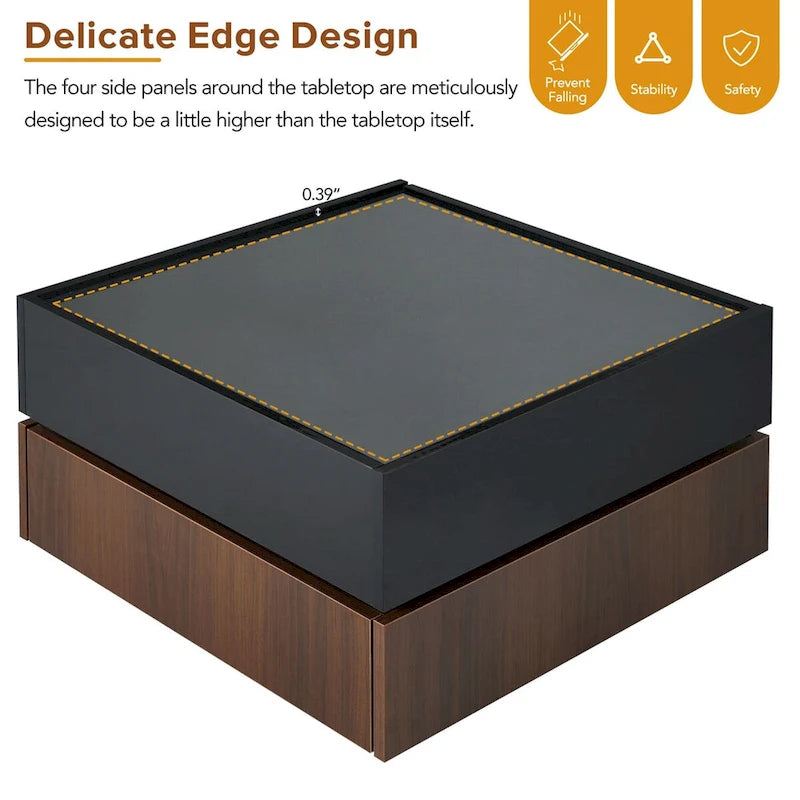 Table basse pivotante à 360° avec 2 tiroirs de rangement