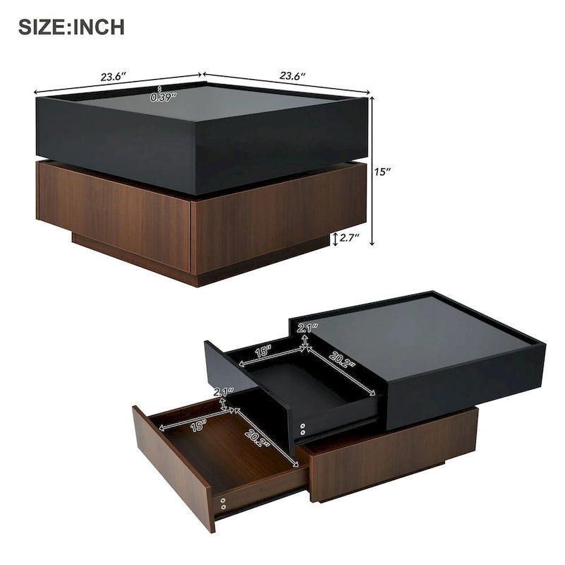 Table basse pivotante à 360° avec 2 tiroirs de rangement