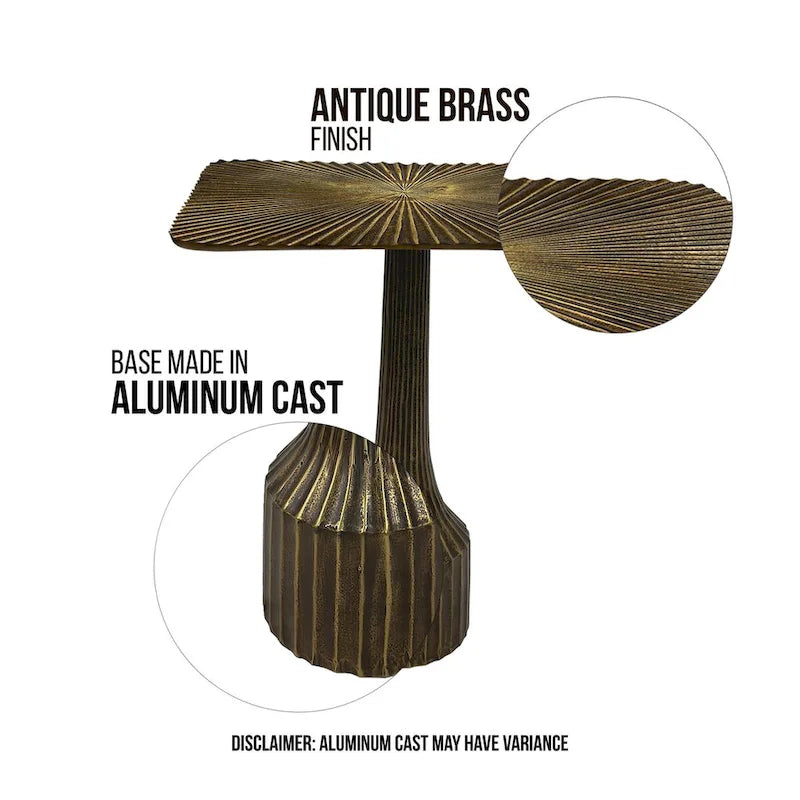 Table d'appoint — Piétement cannelé, Plateau carré, Finition laiton