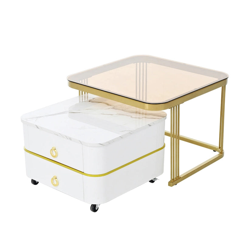 Ensemble de tables basses gigognes carrées 2-en-1 avec roulettes