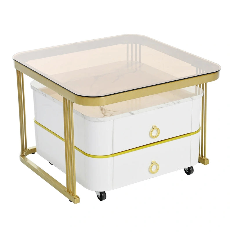 Ensemble de tables basses gigognes carrées 2-en-1 avec roulettes
