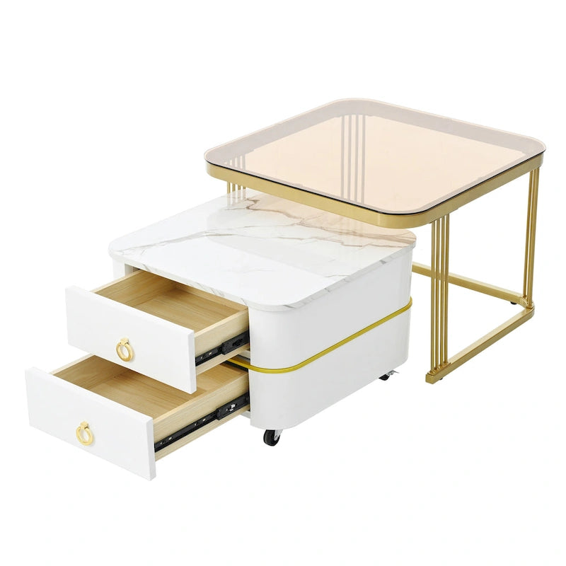Ensemble de tables basses gigognes carrées 2-en-1 avec roulettes