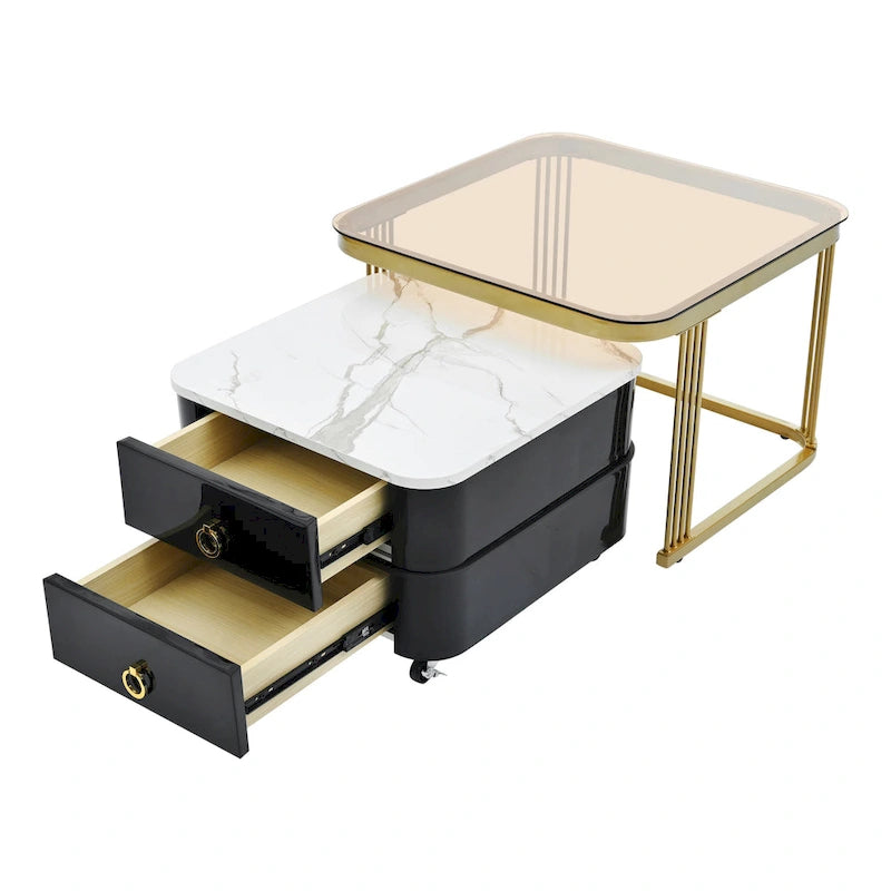 Ensemble de tables basses gigognes carrées 2-en-1 avec roulettes
