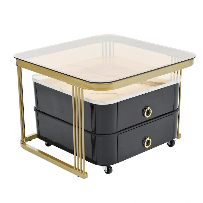 Ensemble de tables basses gigognes carrées 2-en-1 avec roulettes