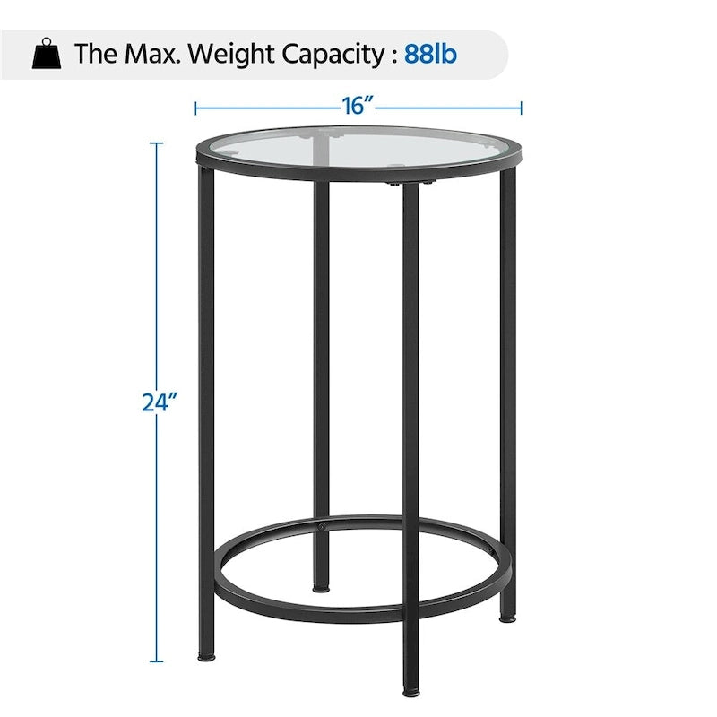Table d'appoint ronde avec piètement en métal et plateau en verre