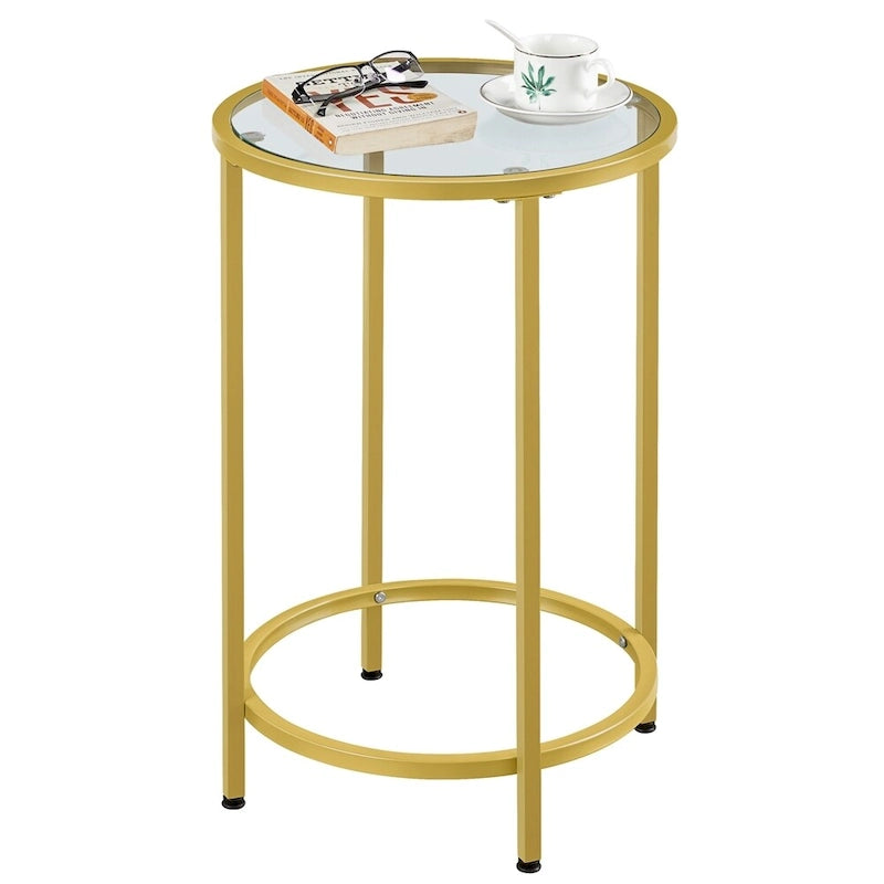 Table d'appoint ronde avec piètement en métal et plateau en verre