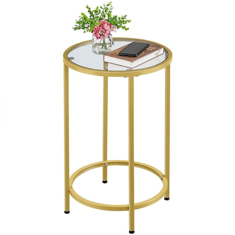 Table d'appoint ronde avec piètement en métal et plateau en verre