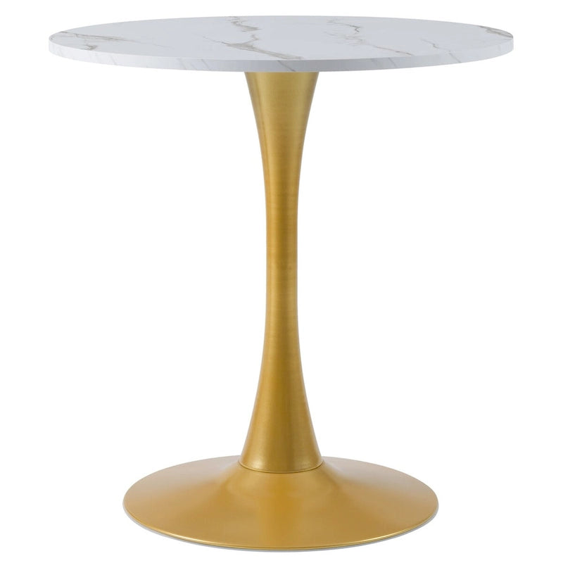Table de bistrot ronde de 28 pouces avec plateau en marbre et pied piédestal doré