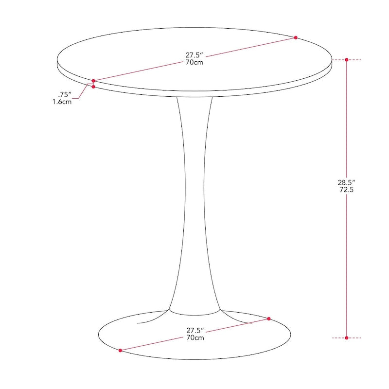 Table de bistrot ronde de 28 pouces avec plateau en marbre et pied piédestal doré