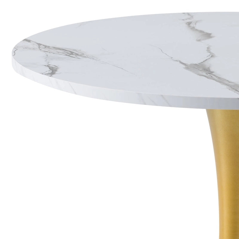 Table de bistrot ronde de 28 pouces avec plateau en marbre et pied piédestal doré