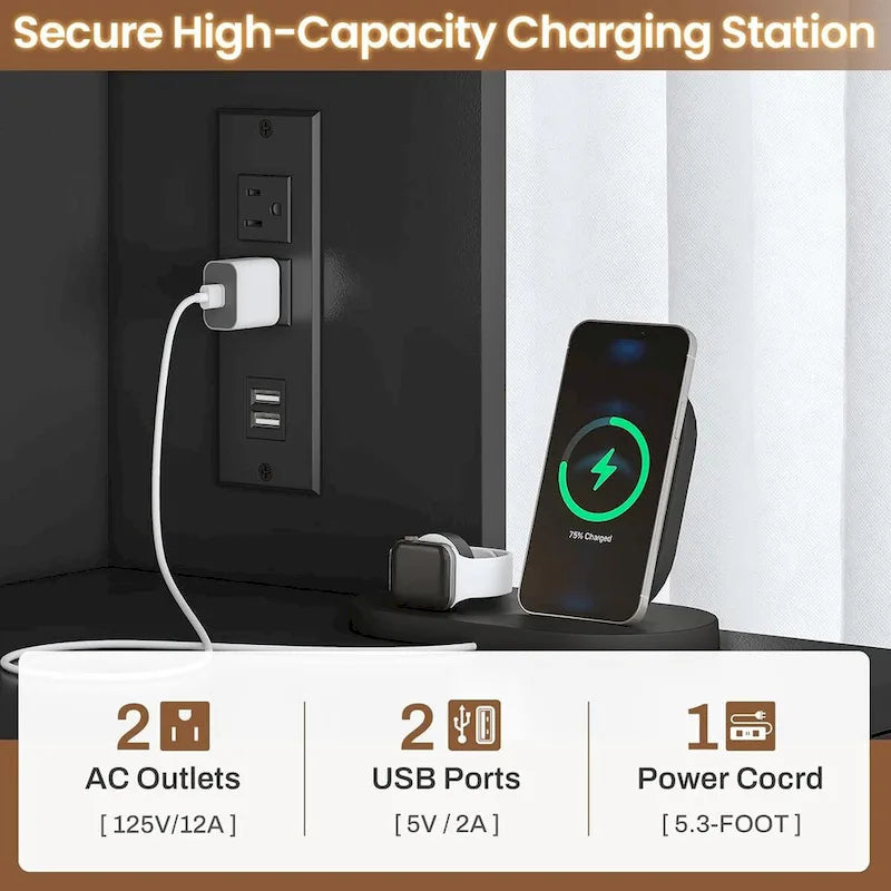Meuble classeur à 2 tiroirs avec étagère et station de charge
