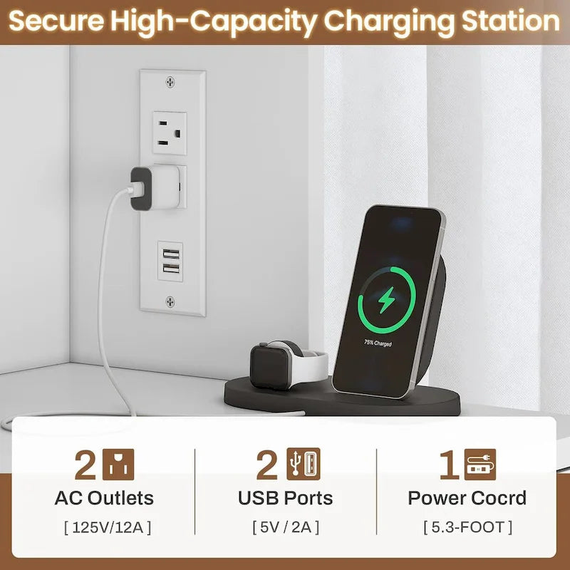 Meuble classeur à 2 tiroirs avec étagère et station de charge